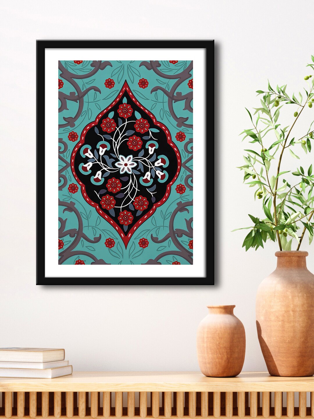 

999Store Teal Green & Black Printed Framed Wall Art