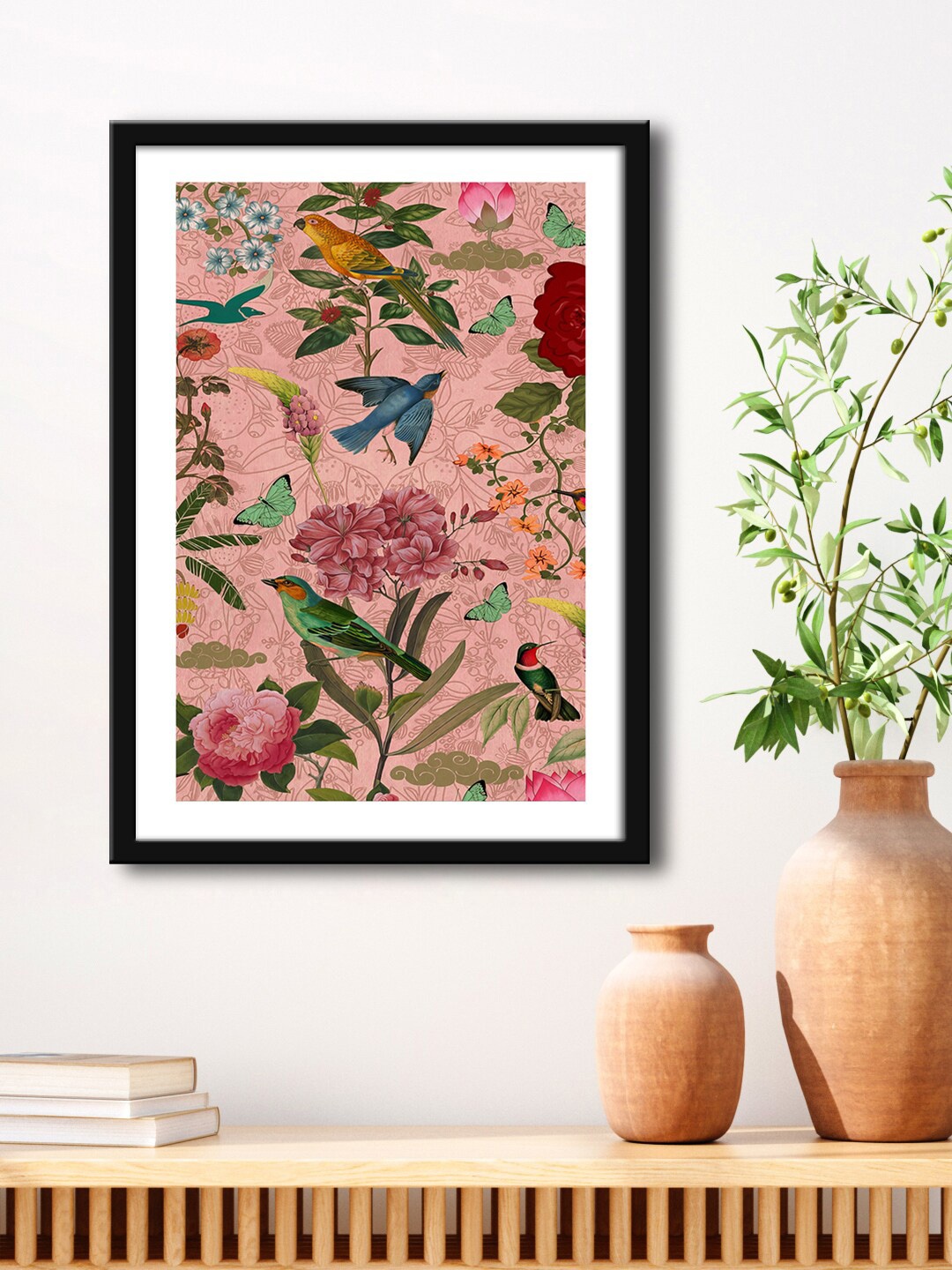 

999Store Coral Pink & Black Painting Framed Wall Art