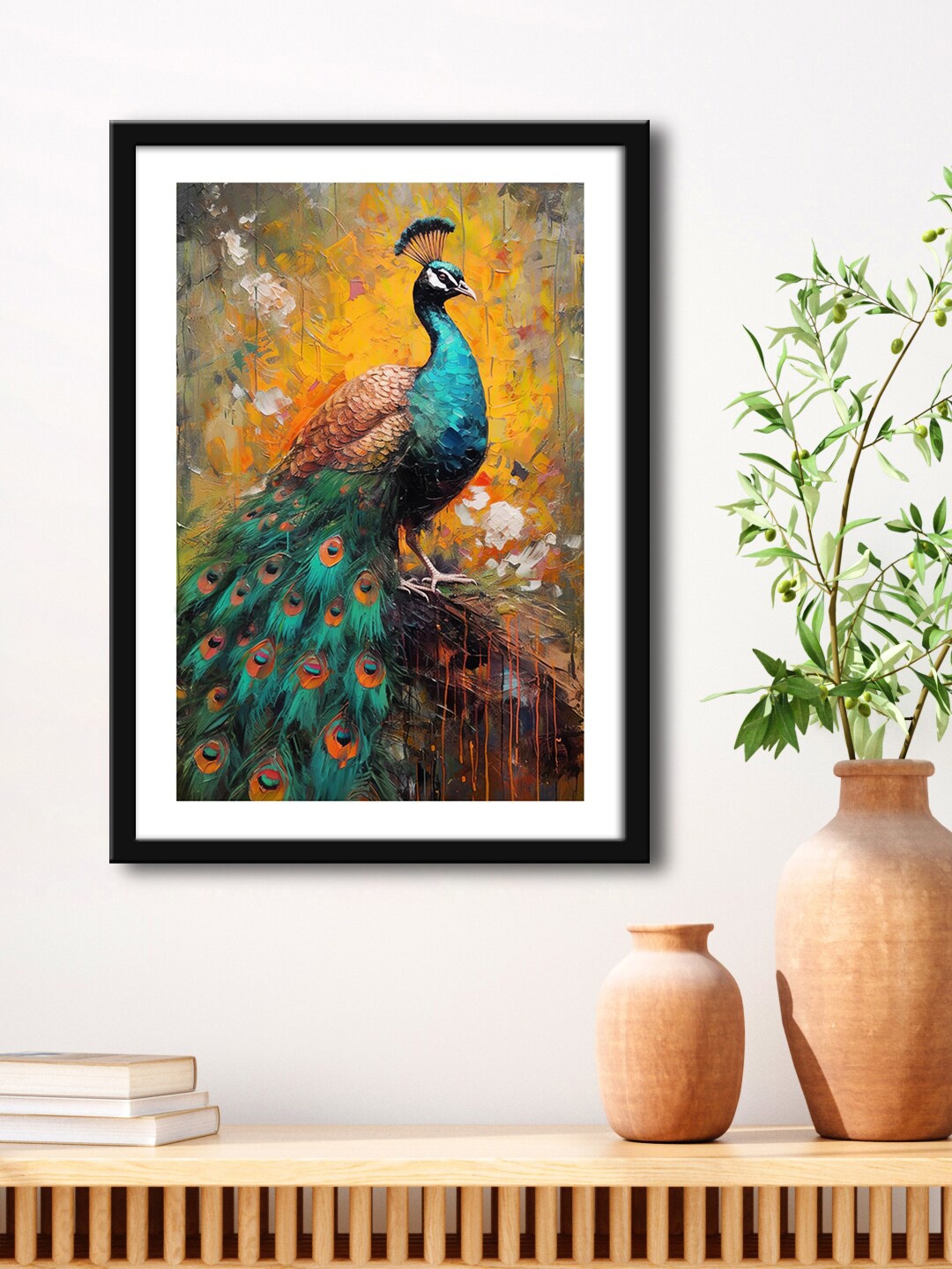 

999Store Blue & Black Painting Framed Wall Art, Brown