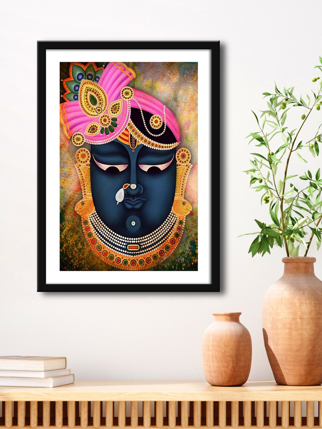 

999Store Brown & Blue Lord Shreenathji Painting Framed Wall Art