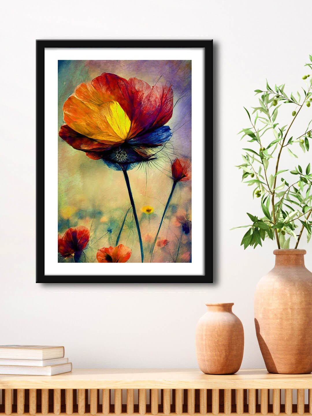 

999Store Red & Black Flower Modern Art Painting Framed Wall Art