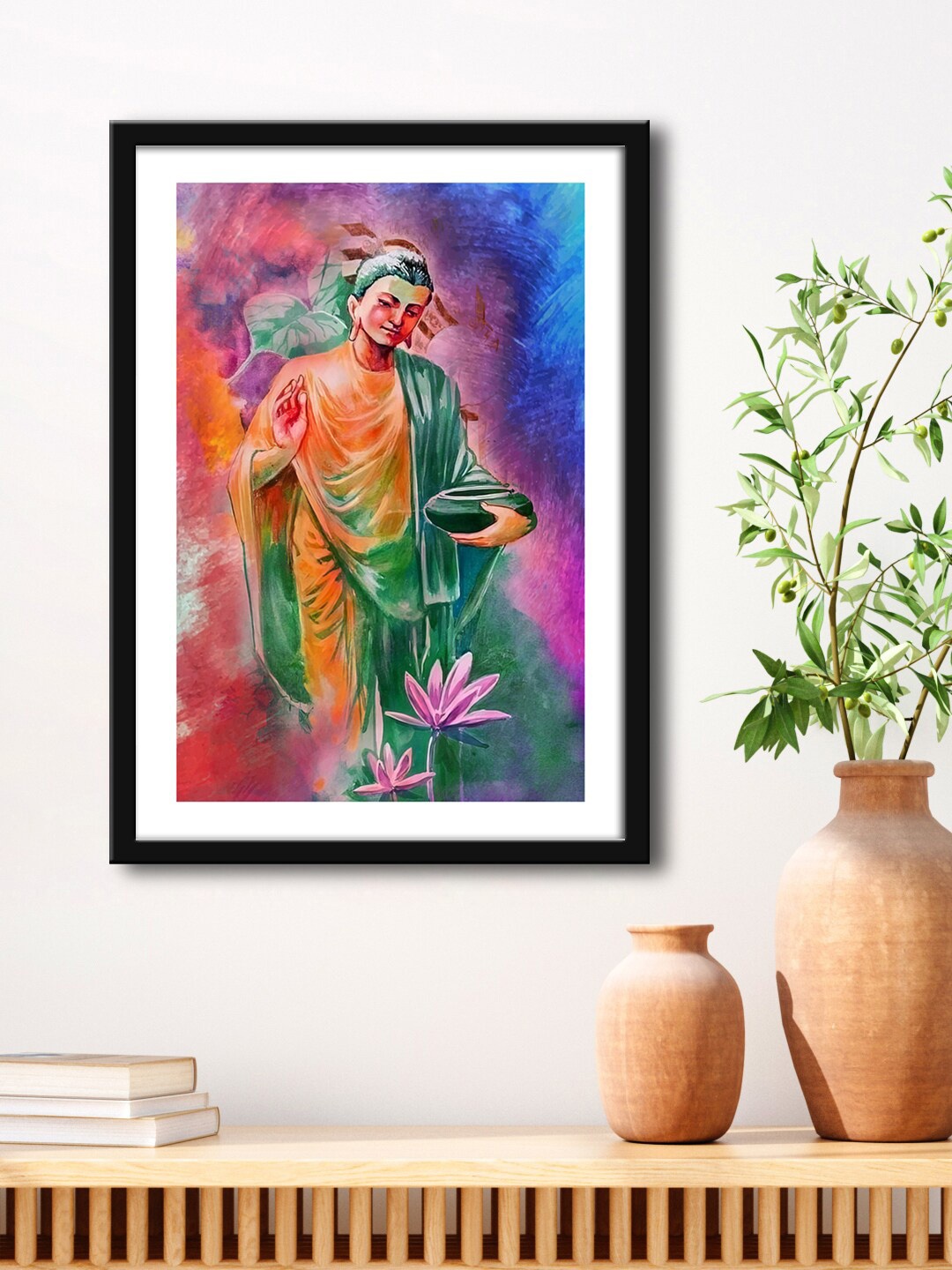 

999Store Pink & Black Lord Buddha Painting Framed Wall Art