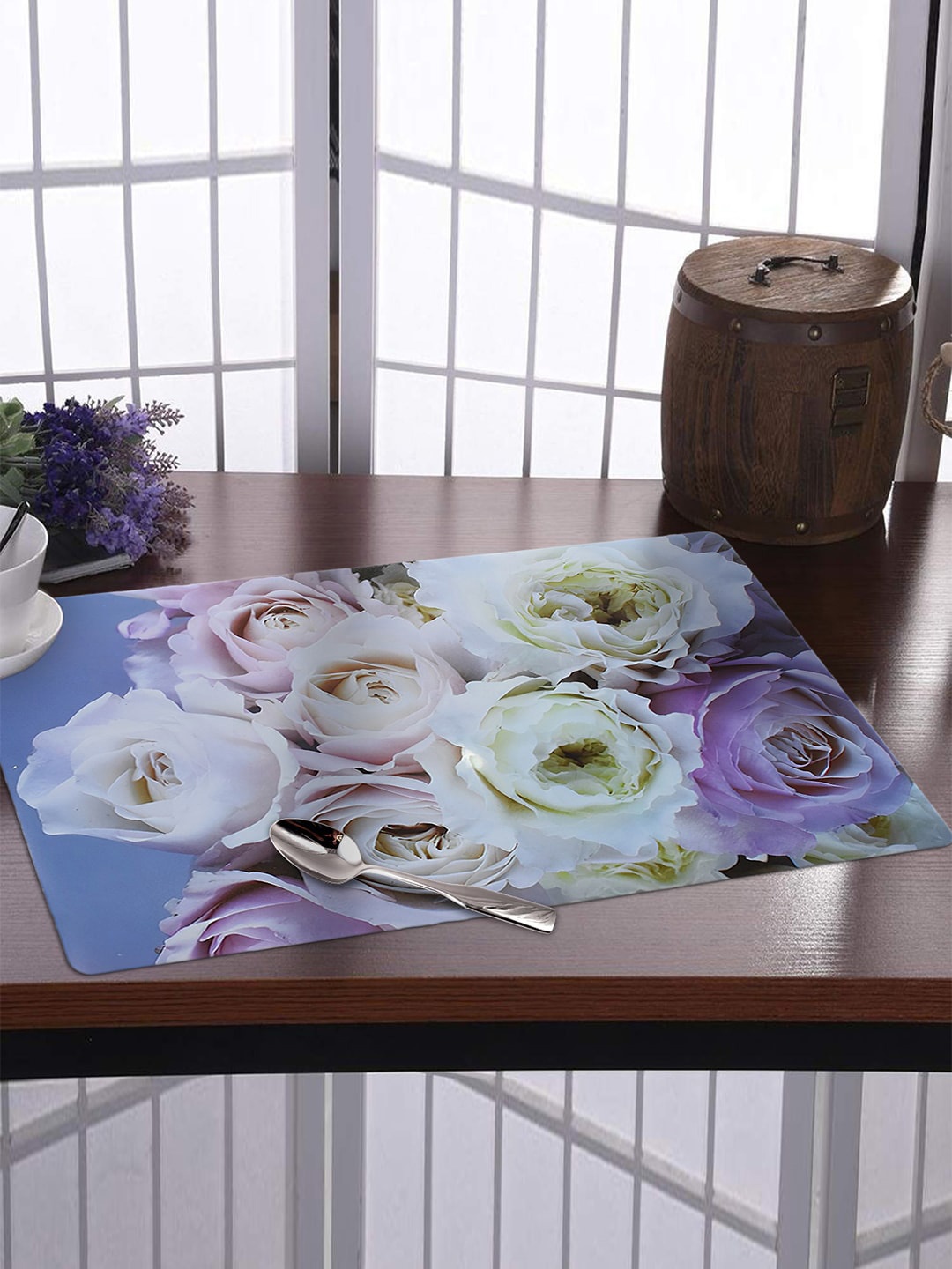 

Kuber Industries Blue & Pink 6-Pieces Floral Printed Rectangle Table Placemats