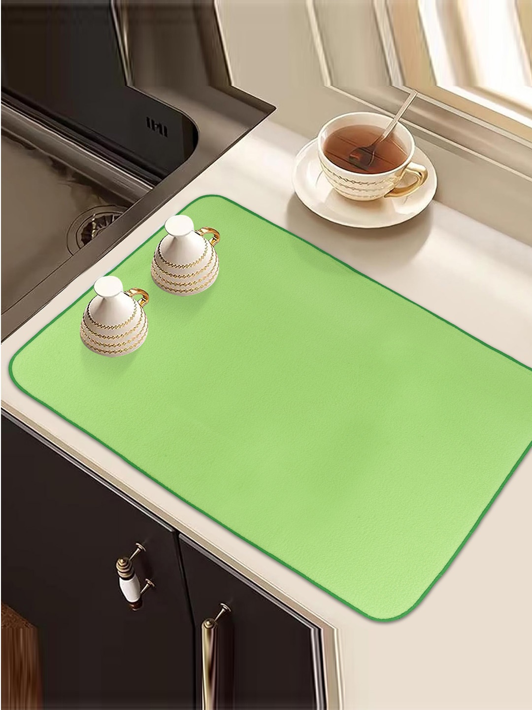 

Kuber Industries Green 2 Pieces Kitchen Self Drying Microfiber Table Placemats
