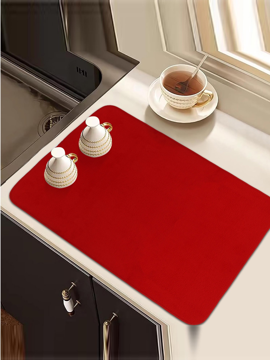 

Kuber Industries 3 Pcs Rectangle Microfiber Reversible Kitchen Dish Drying Placemats, Red