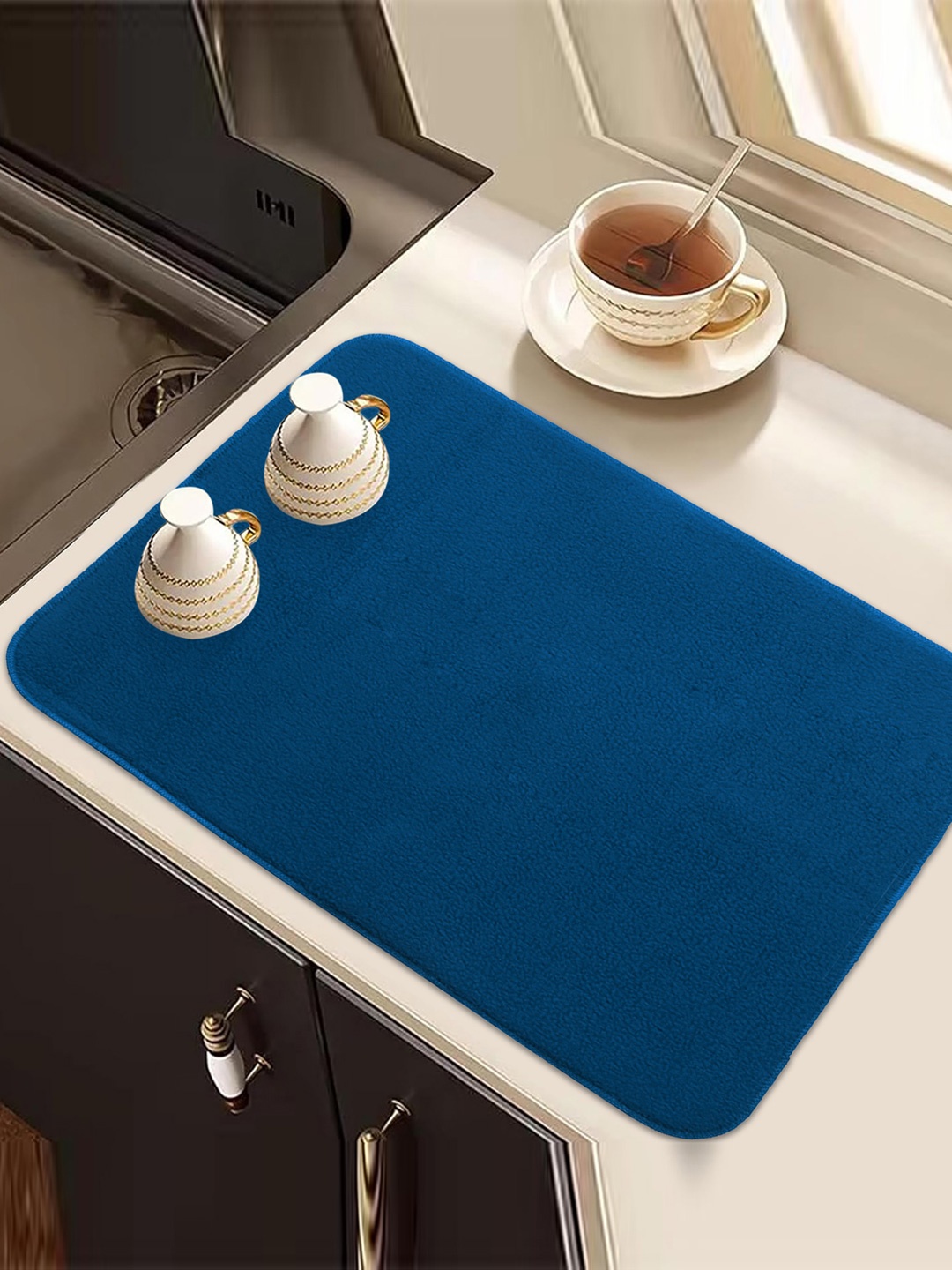 

Kuber Industries Blue 2 Pieces Rectangular Microfiber Dish Dry Mats