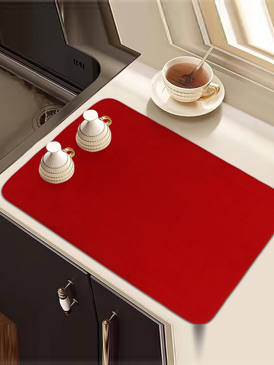 

Kuber Industries Red Microfiber Rectangle Dish Drying Placemat