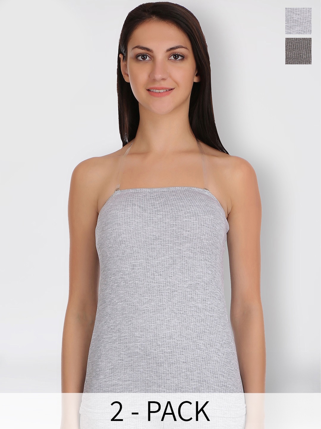 

SELFCARE Pack Of 2 Sleeveless Thermal Tops, Grey