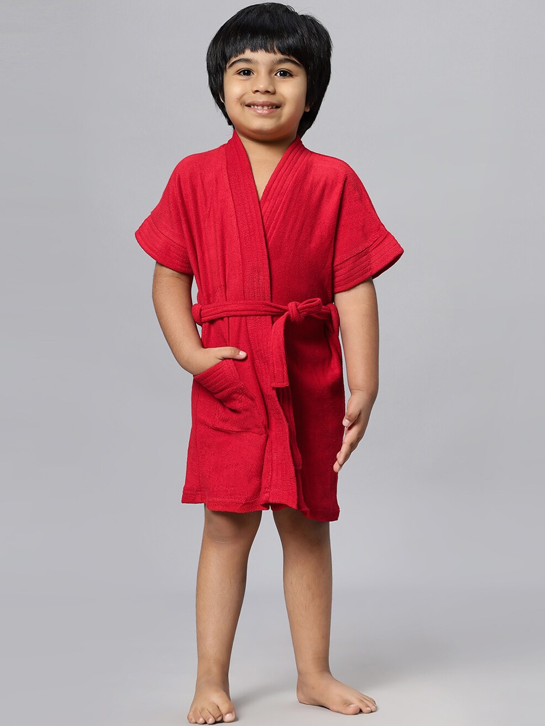 

HotGown Boys Short Sleeved Belted Bath Robe, Red