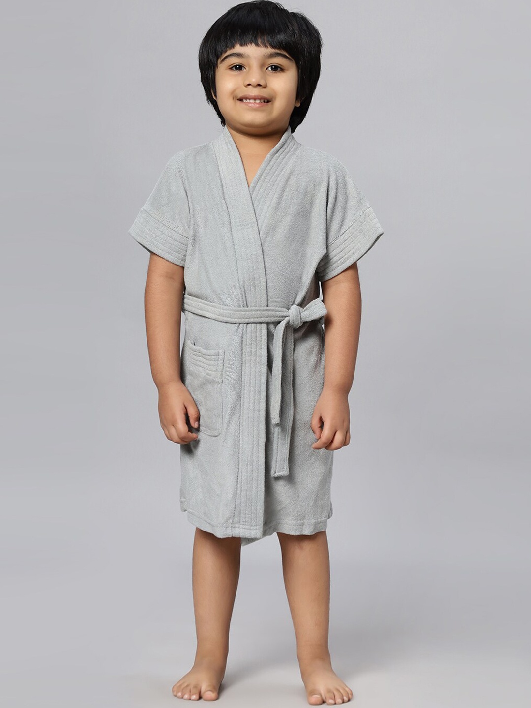 

HotGown Boys Short Sleeved Belted Bath Robe, Grey