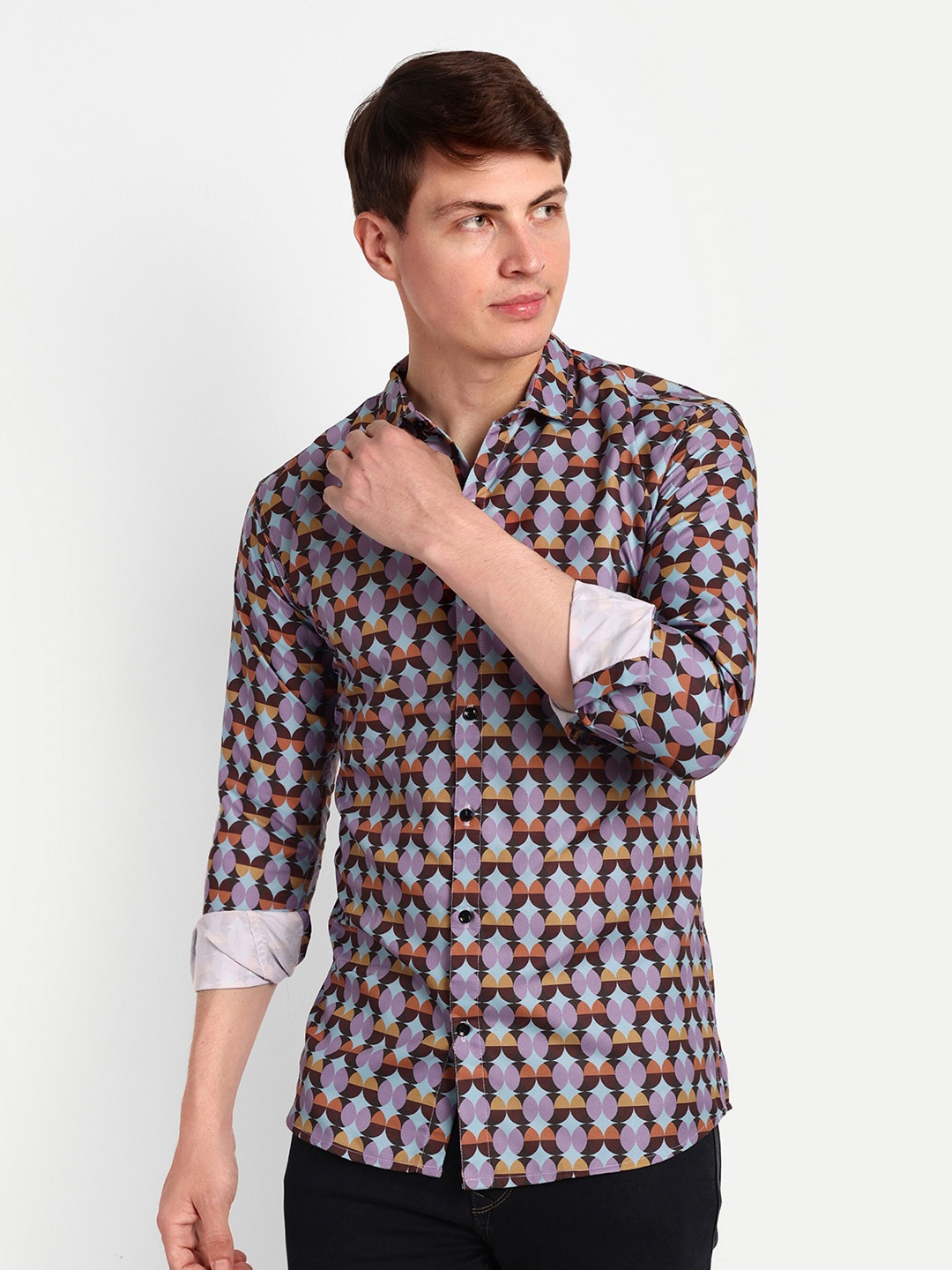 COLORWINGS Comfort Slim Fit Geometric Printed Casual Shirt, Blue