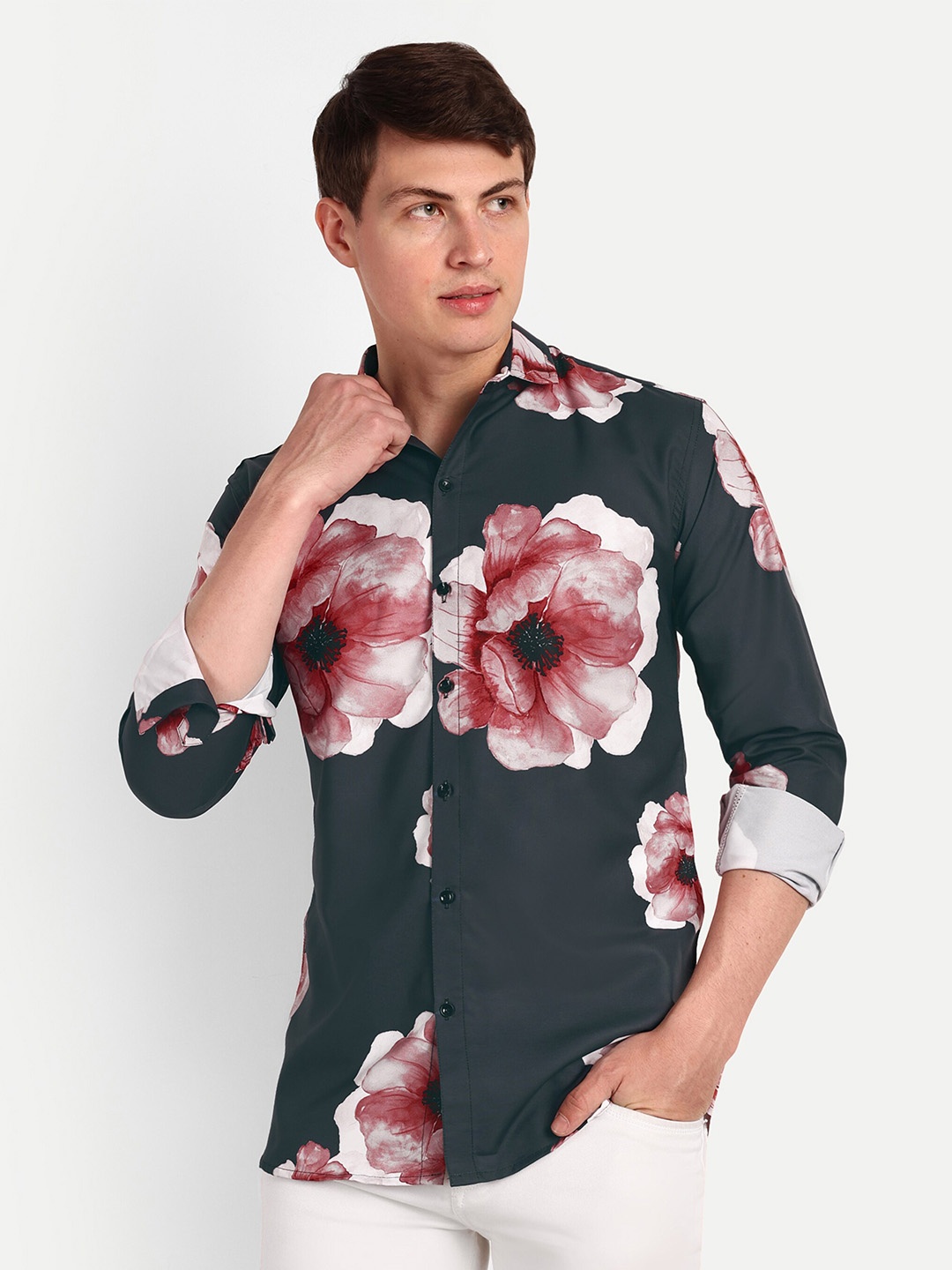 

COLORWINGS Comfort Slim Fit Floral Printed Casual Shirt, Black
