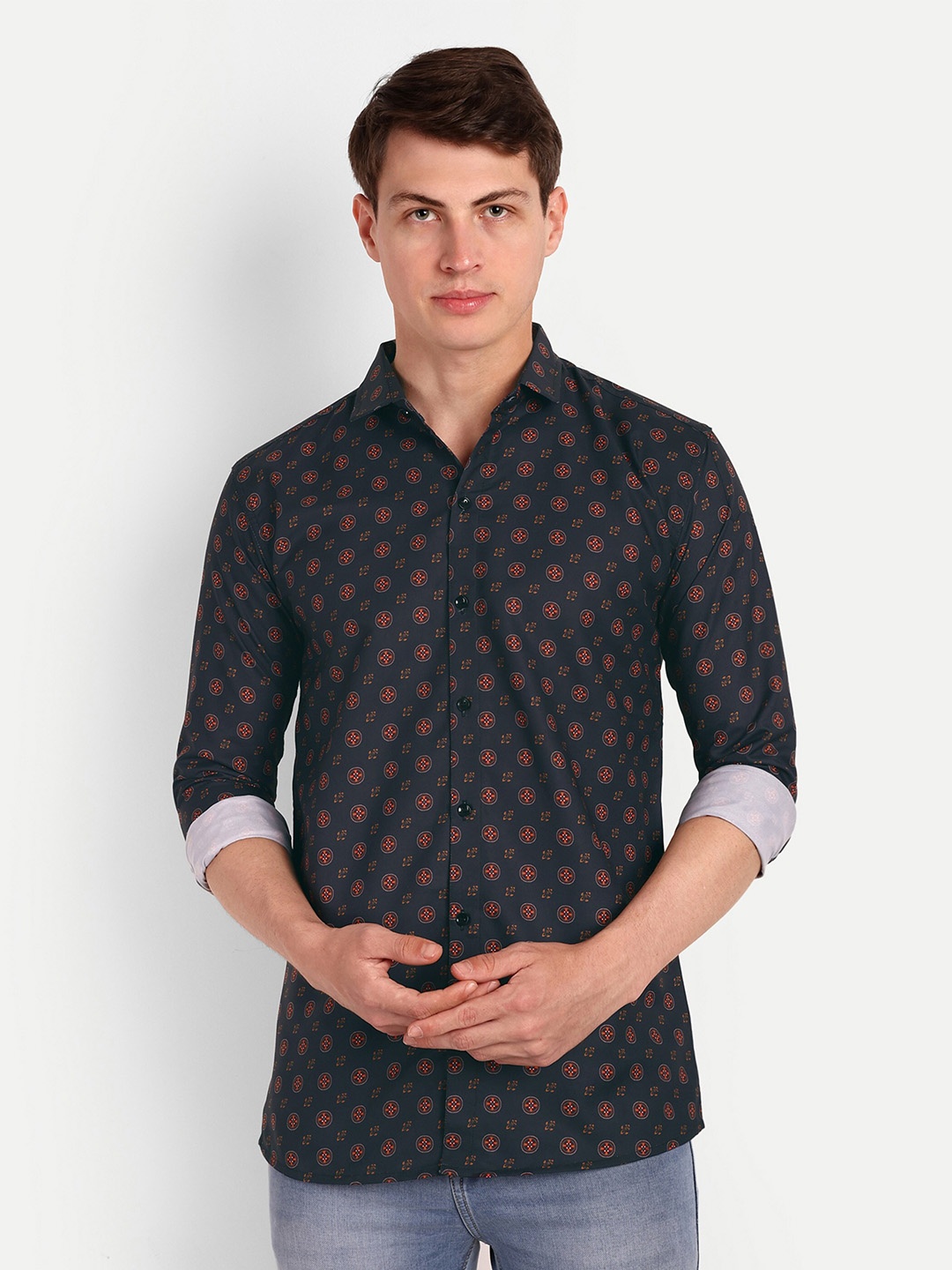COLORWINGS Comfort Conversational Printed Shirt, Black