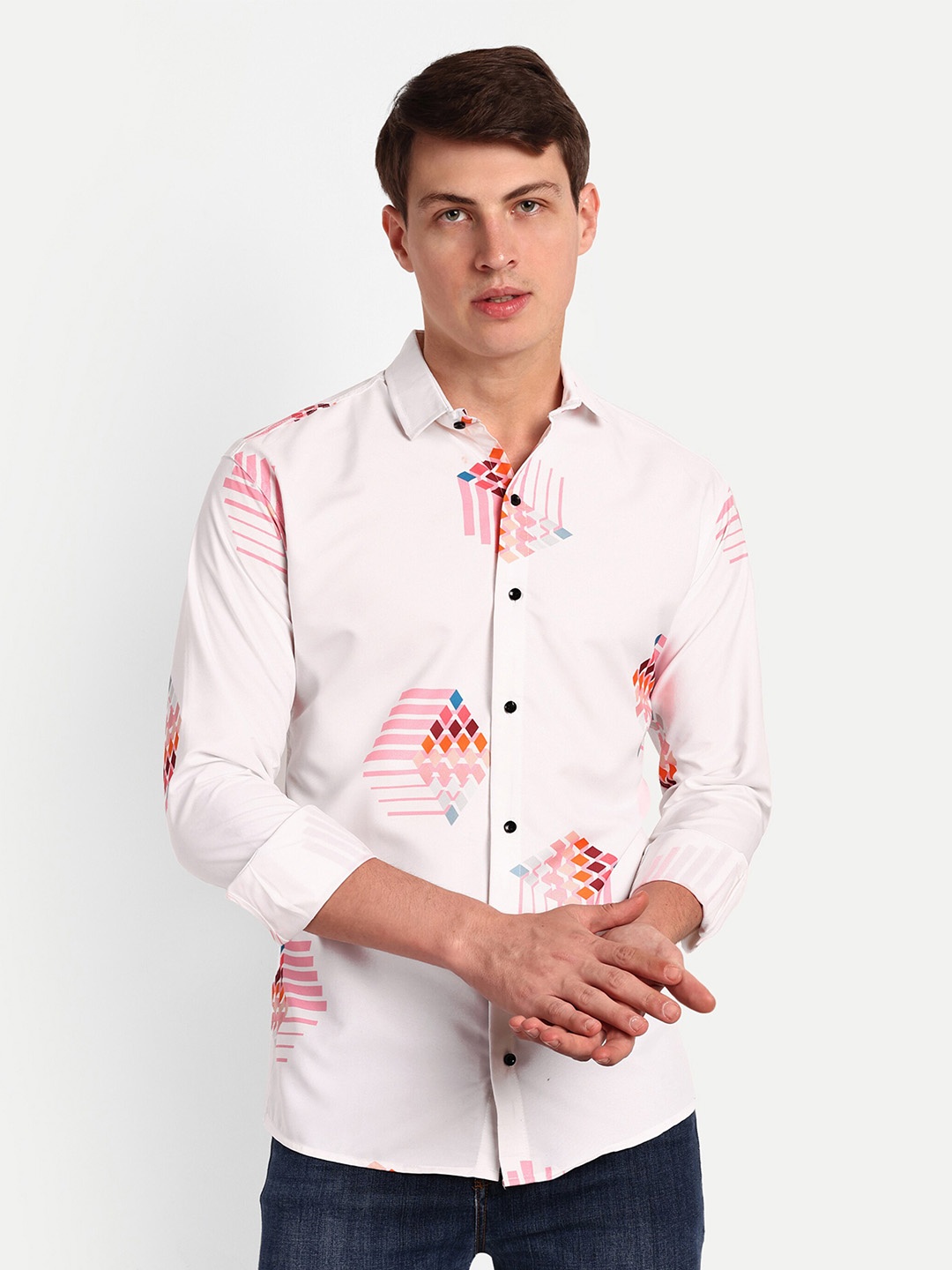 COLORWINGS Comfort Slim Fit Printed Casual Shirt, White