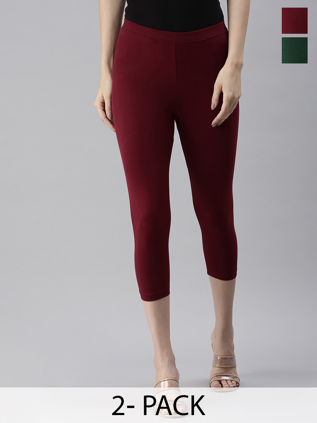 

Kryptic Pack Of 2 Three-Fourth Length Leggings, Maroon