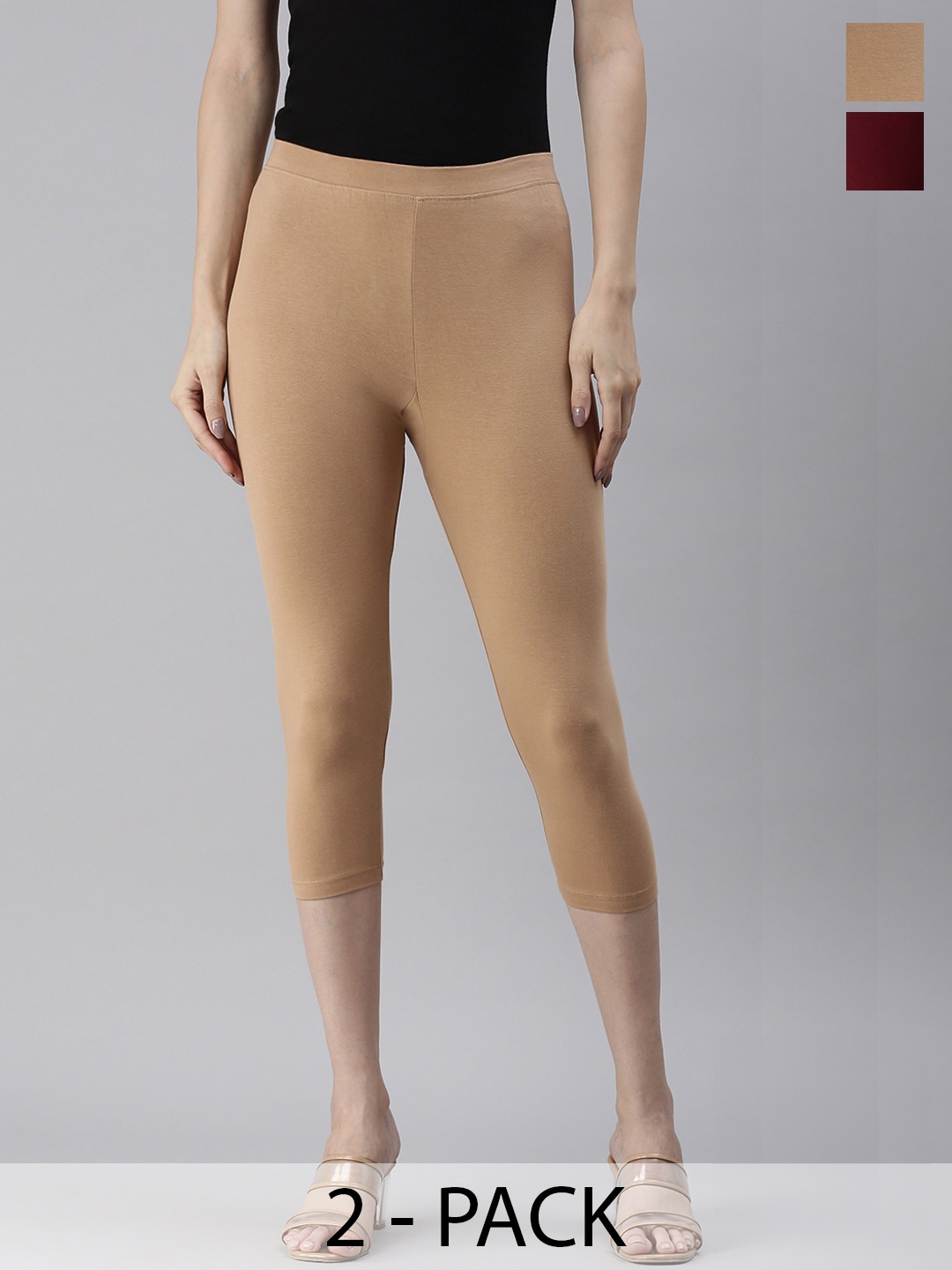 

Kryptic Pack Of 2 Three-Fourth Length Leggings, Beige