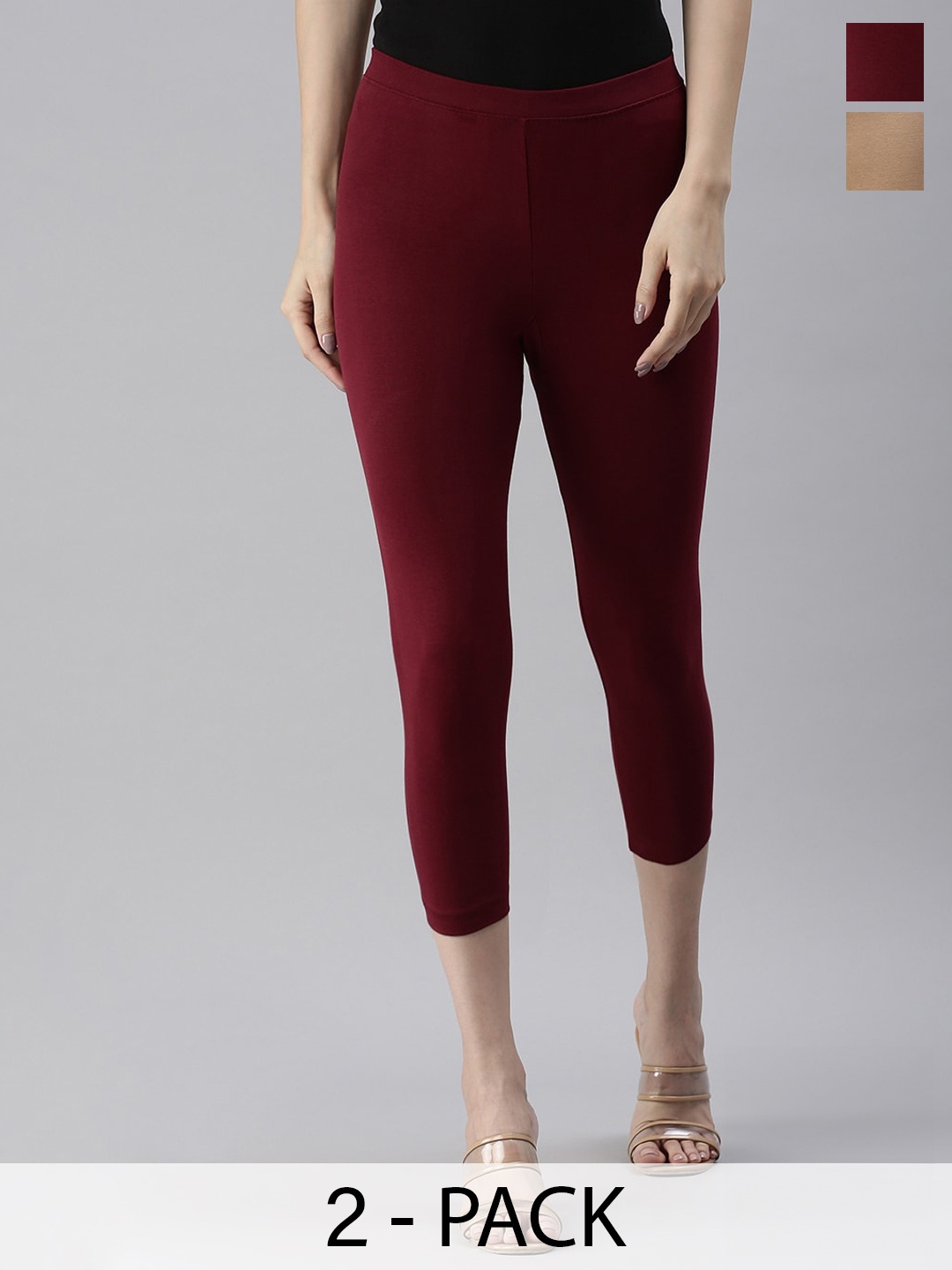 

Kryptic Pack Of 2 Three-Fourth Length Leggings, Beige