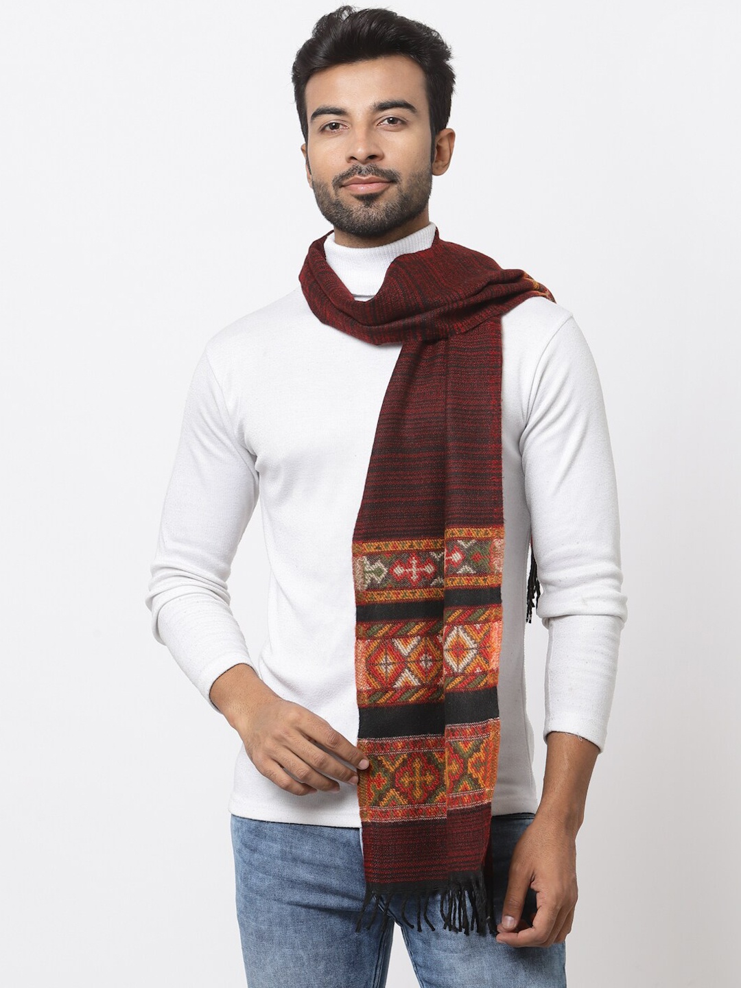 

WEAVERS VILLA Ethnic Motifs Self-Design Mufflers, Maroon