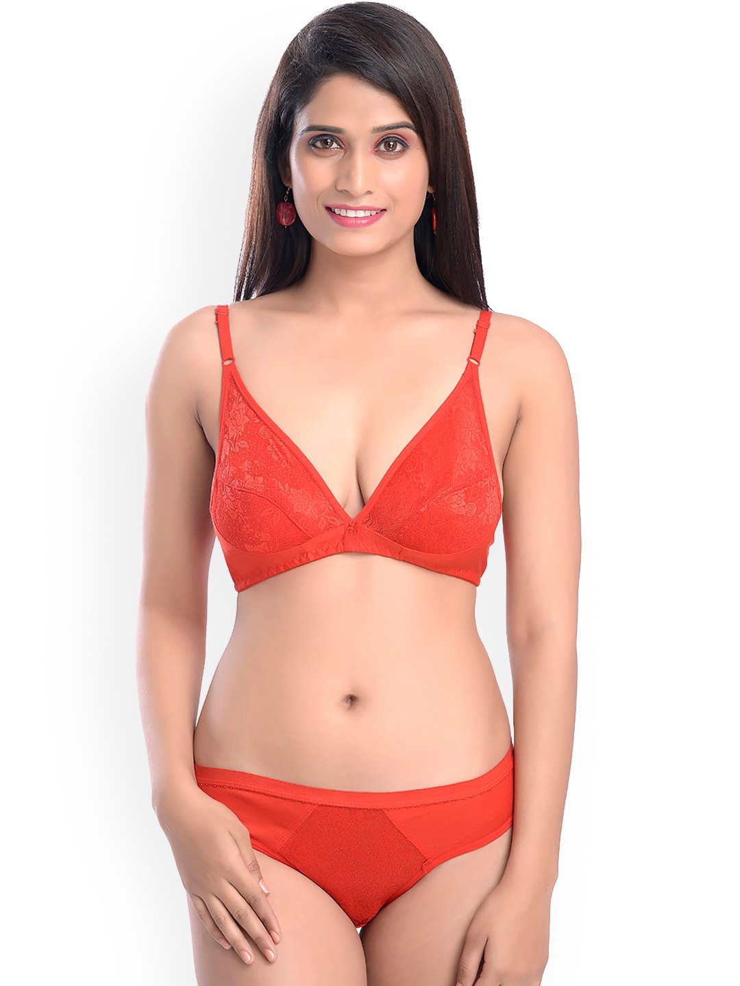 

AROUSY Self Design Laced Cotton Lingerie Set, Red