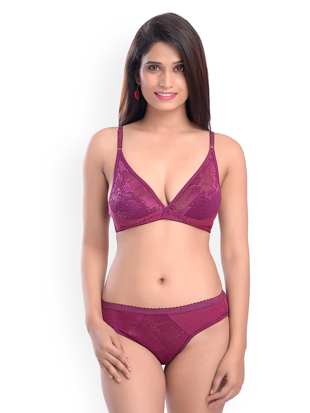 

AROUSY Self Design Laced Cotton Lingerie Set, Maroon