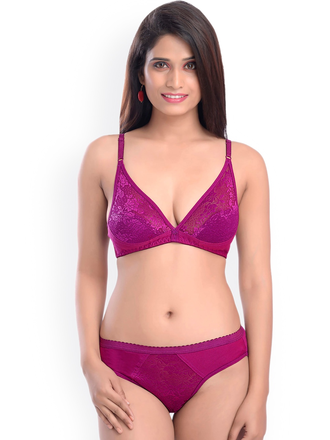 

AROUSY Self Design Laced Cotton Lingerie Set, Pink