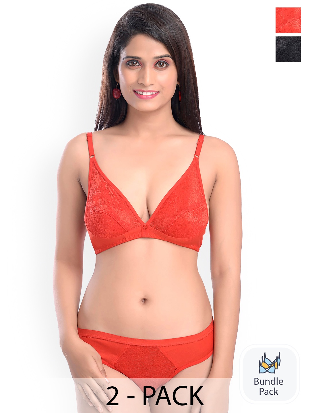 

AROUSY Pack Of 2 Self Design Laced Cotton Lingerie Set Safal-Set_Black,Red_30