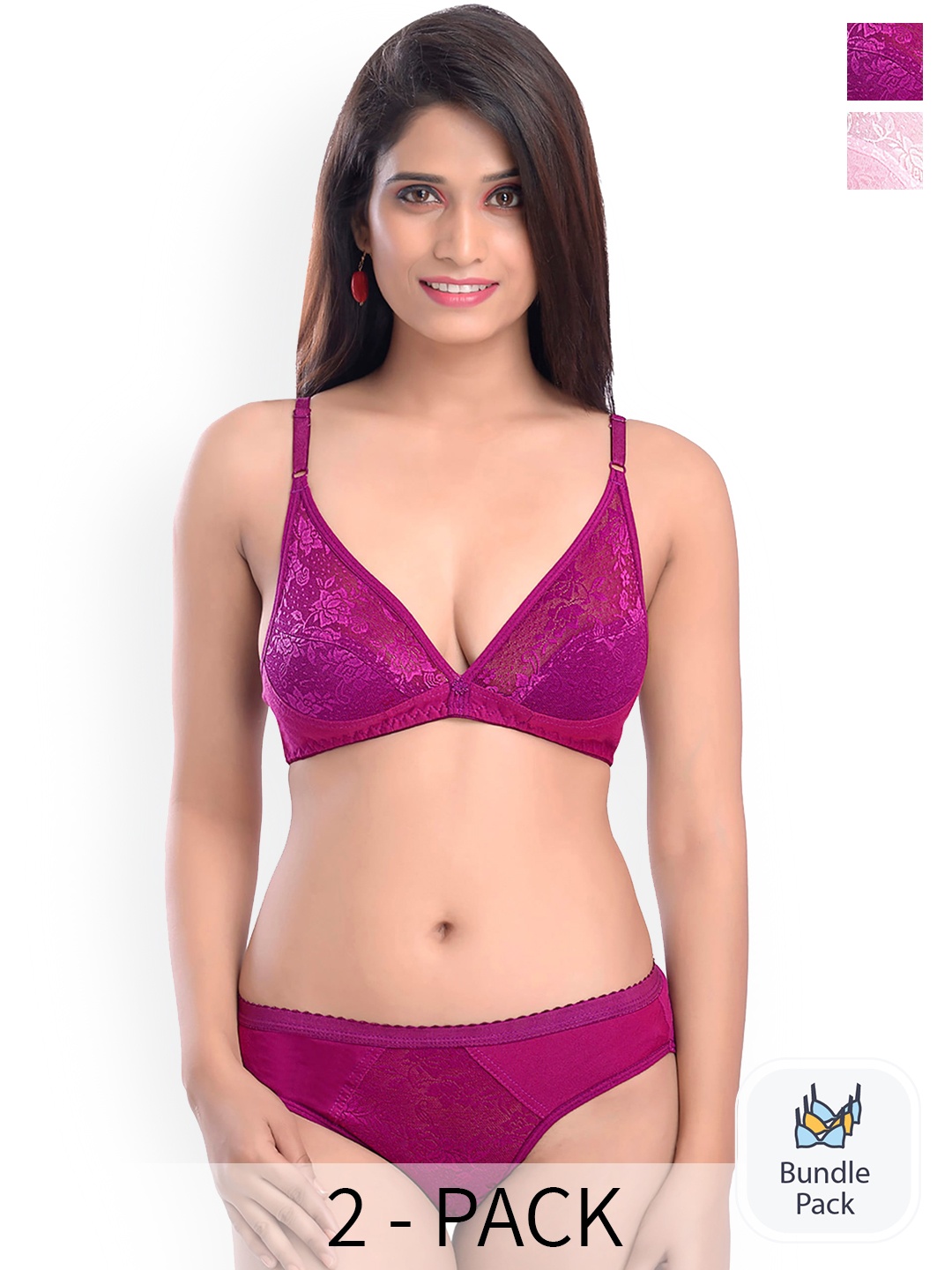 

AROUSY Pack Of 2 Self Design Laced Cotton Lingerie Set Safal-Set_Pink,Brown_30