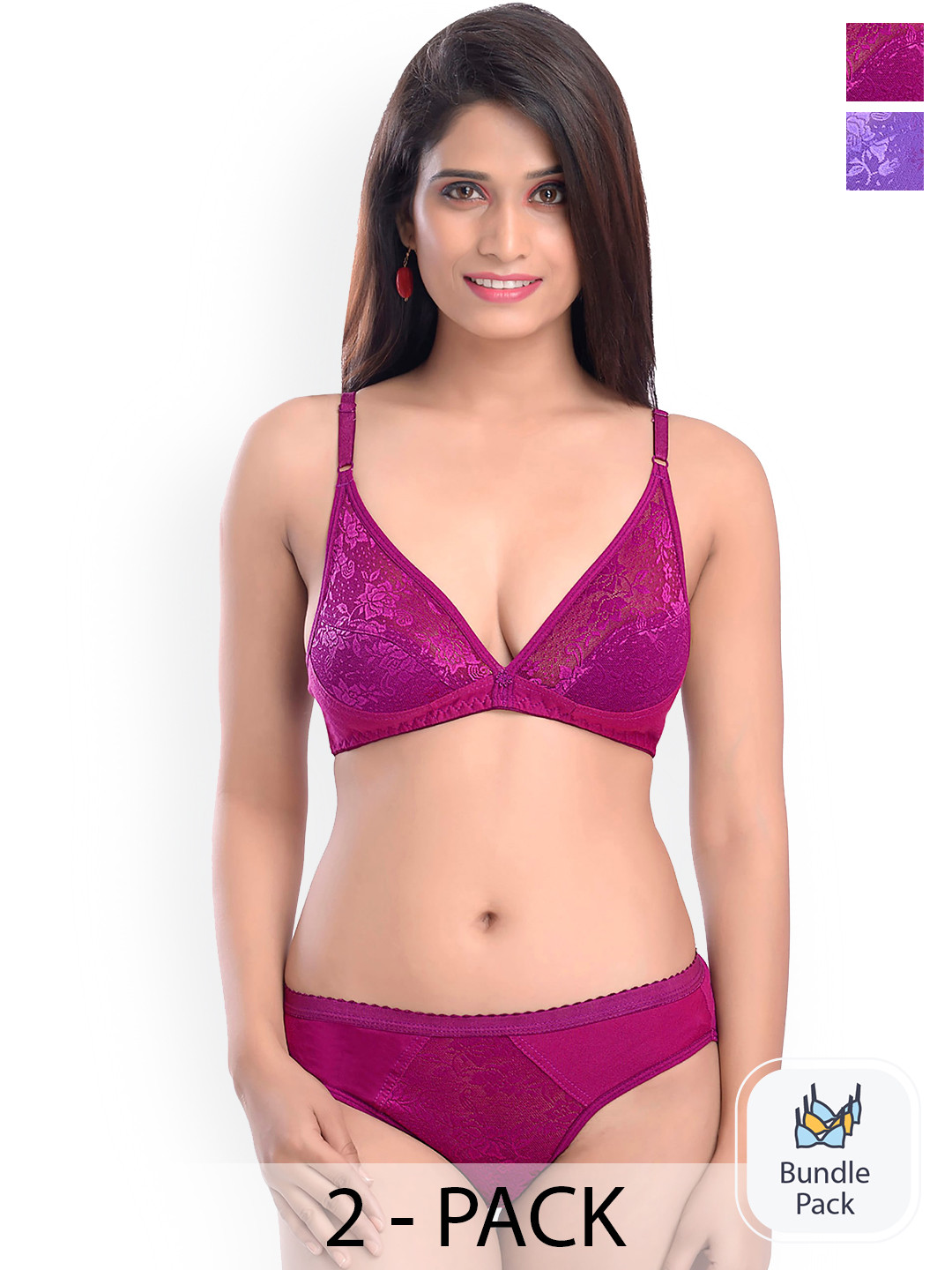 

AROUSY Pack Of 2 Self Design Laced Cotton Lingerie Set Safal-Set_Pink,Purple_30
