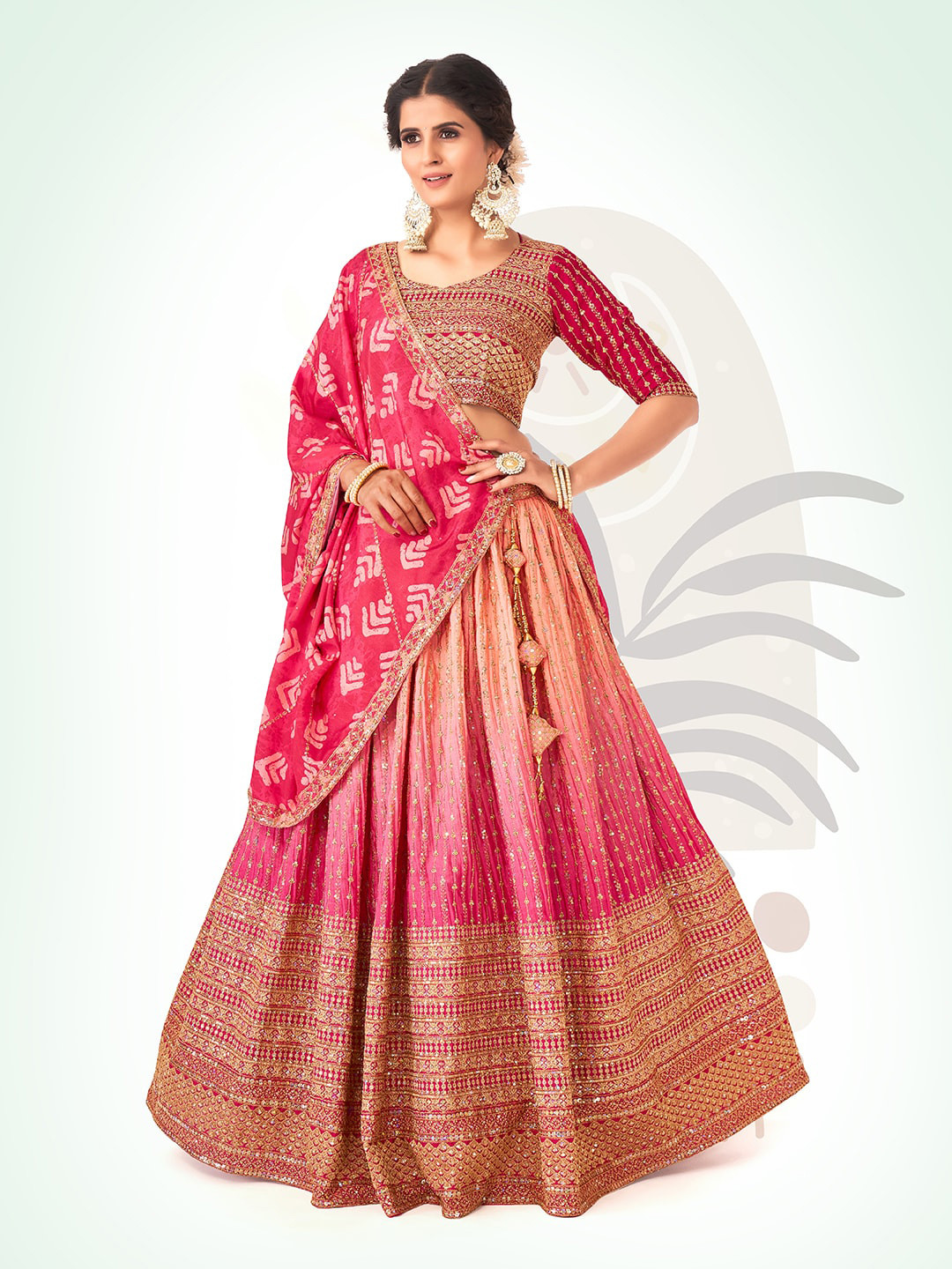 

SHOPGARB Embroidered Sequinned Semi-Stitched Lehenga & Unstitched Blouse With Dupatta, Pink