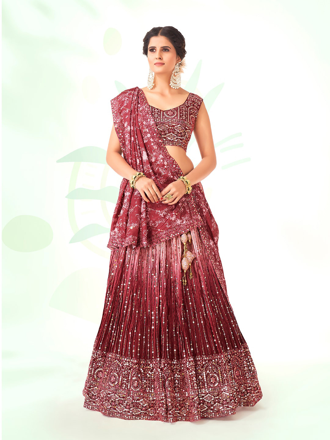 

SHOPGARB Embroidered Sequinned Semi-Stitched Lehenga & Unstitched Blouse With Dupatta, Maroon