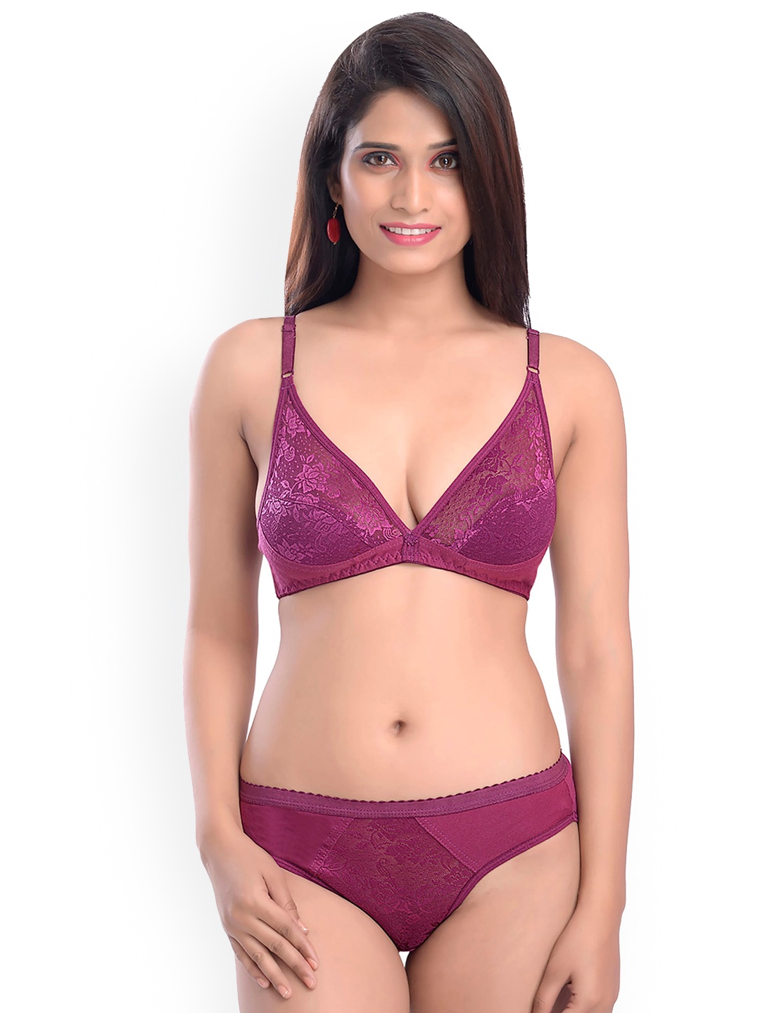 

PIBU Self Design Laced Cotton Lingerie, Maroon