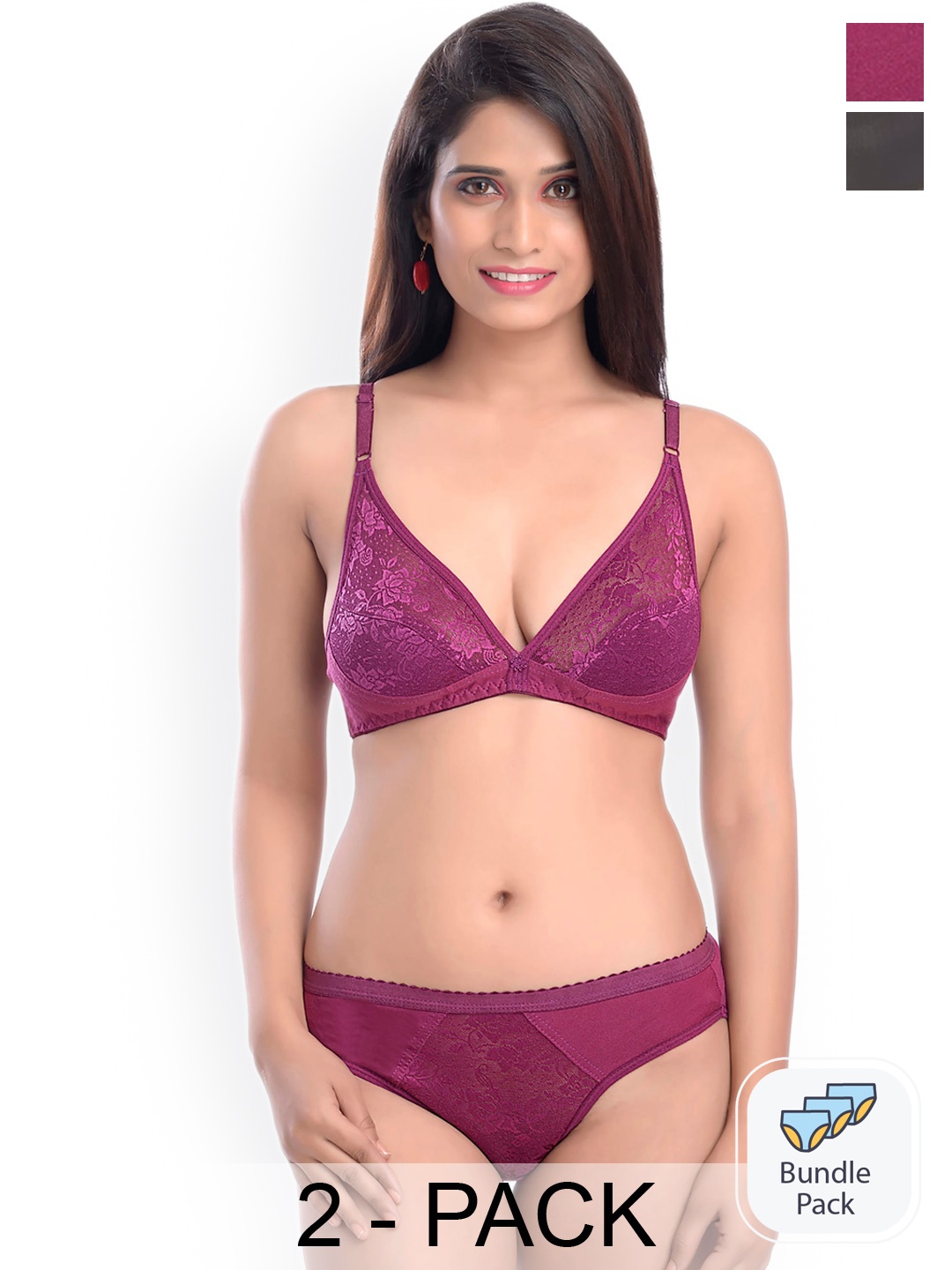 

Aamarsh Pack Of 2 Self Design Laced Cotton Lingerie Set A_Safal-Set_Black,Maroon_30