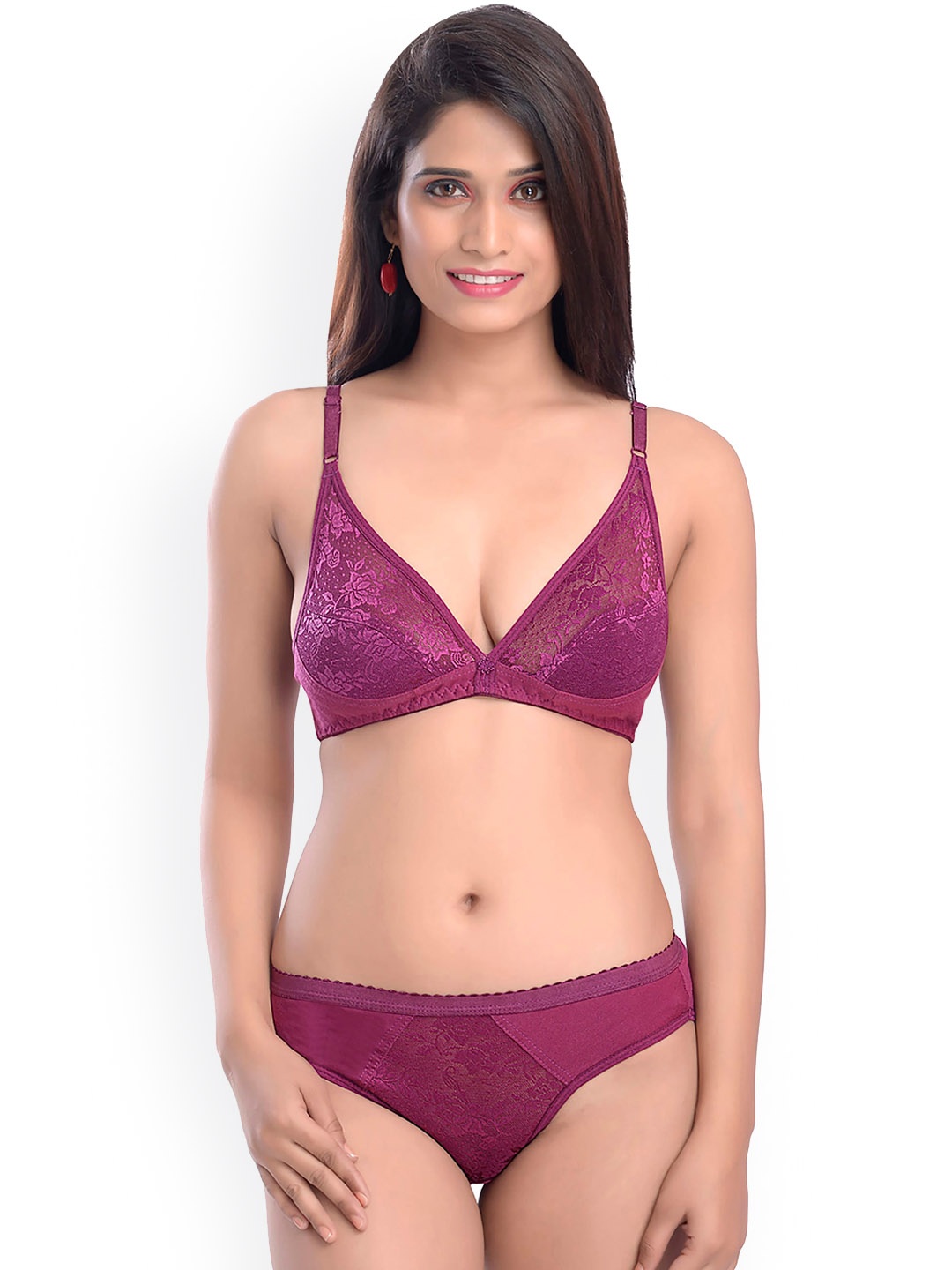 

Aamarsh Self Design Laced Cotton Lingerie Set, Maroon