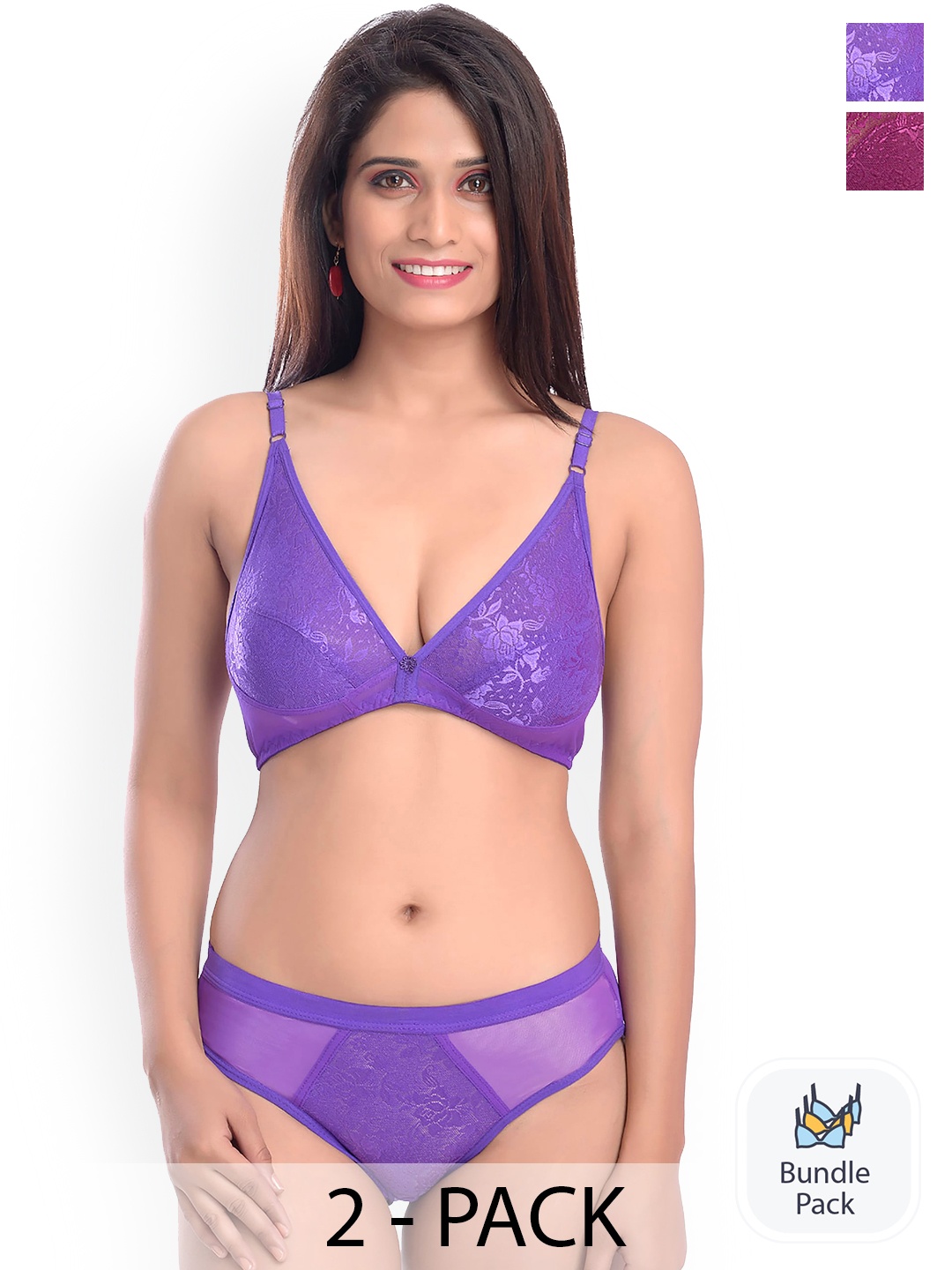 

Aamarsh Pack Of 2 Self Design Laced Cotton Lingerie Set, Maroon