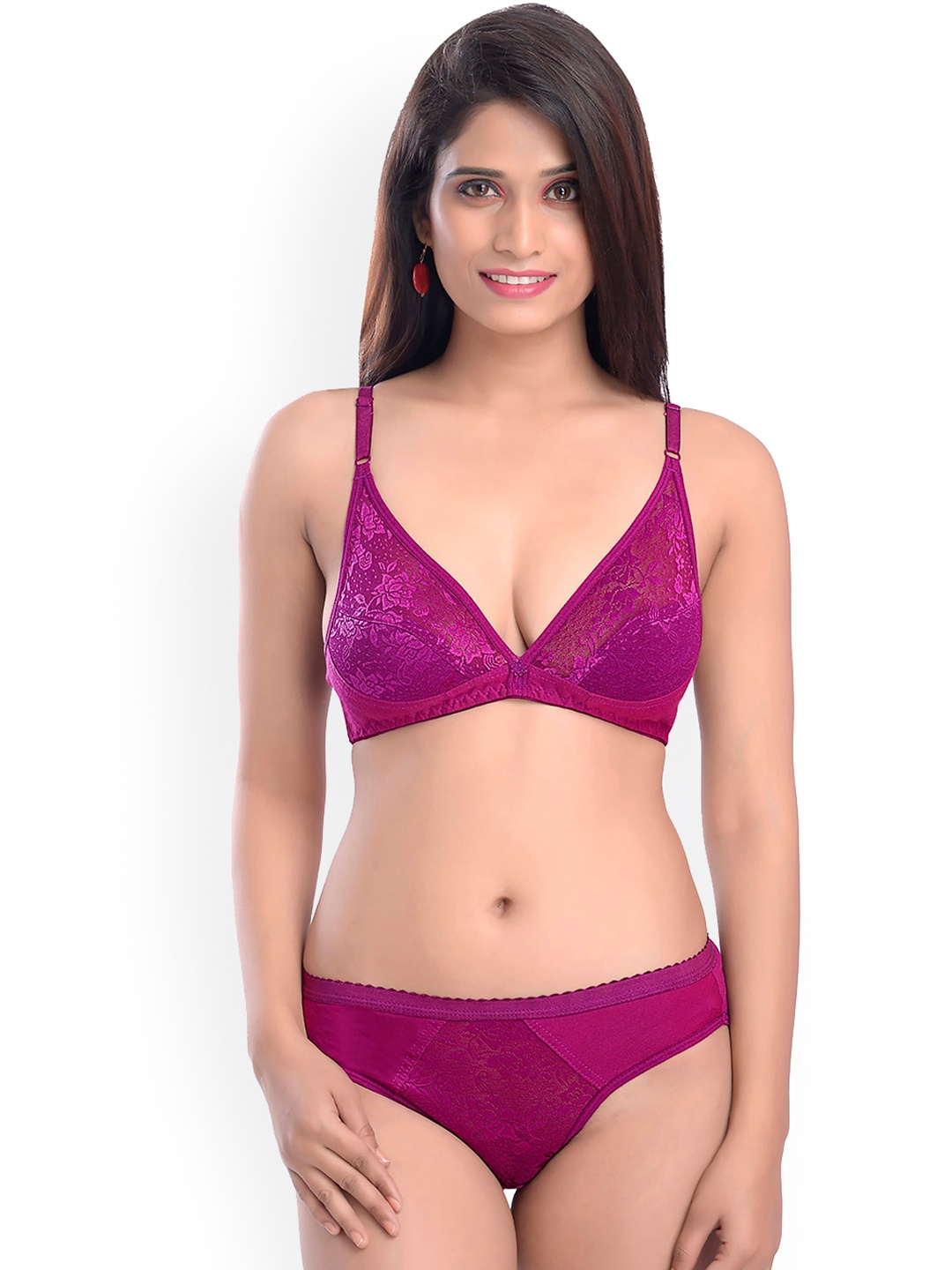 

Aamarsh Self Design Laced Cotton Lingerie Set, Pink