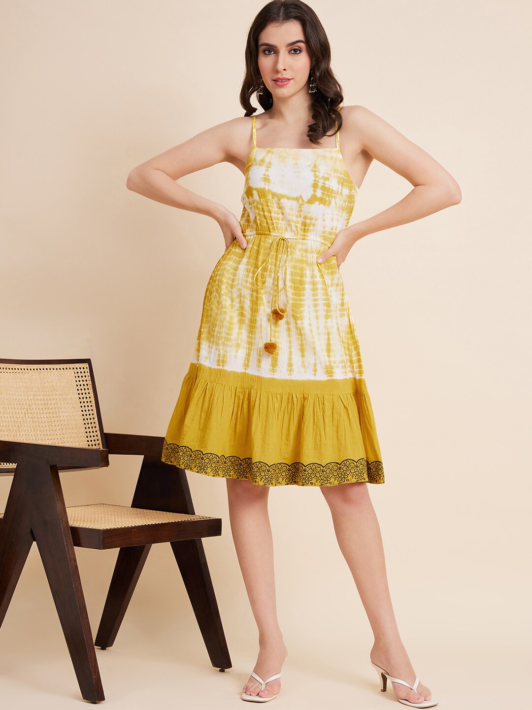 

all about you Tie & Dyed Cotton A-Line Dress, Mustard