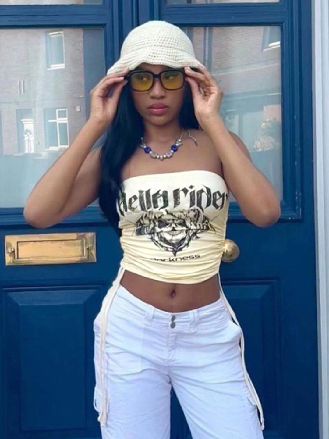 

StyleCast Typography Printed Tube Crop Top, Cream