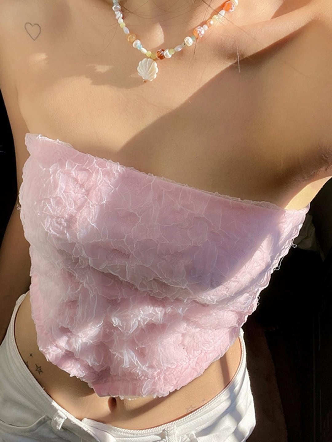 

StyleCast Pink Self Design Crop Tube Top