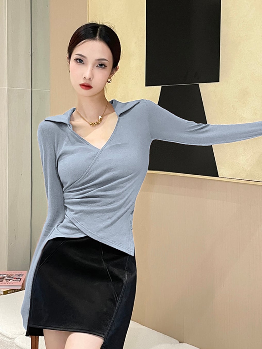 

StyleCast Blue V-Neck Wrap Top
