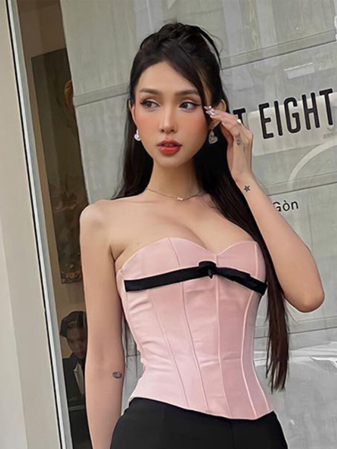 

StyleCast Pink Strapless Corset Style Top