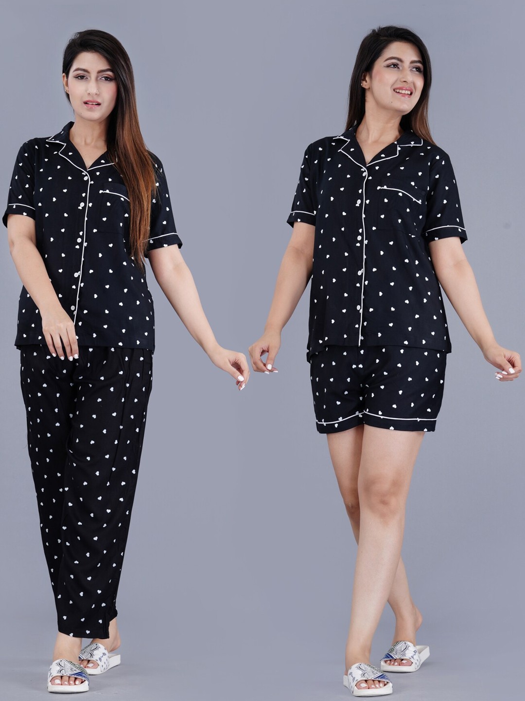 

TREND ME Conversational Printed Night Suit, Black