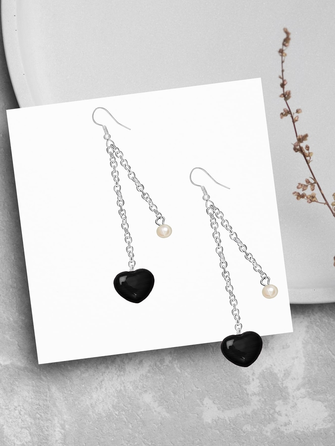 

Mikado Heart Shaped Drop Earrings, Black