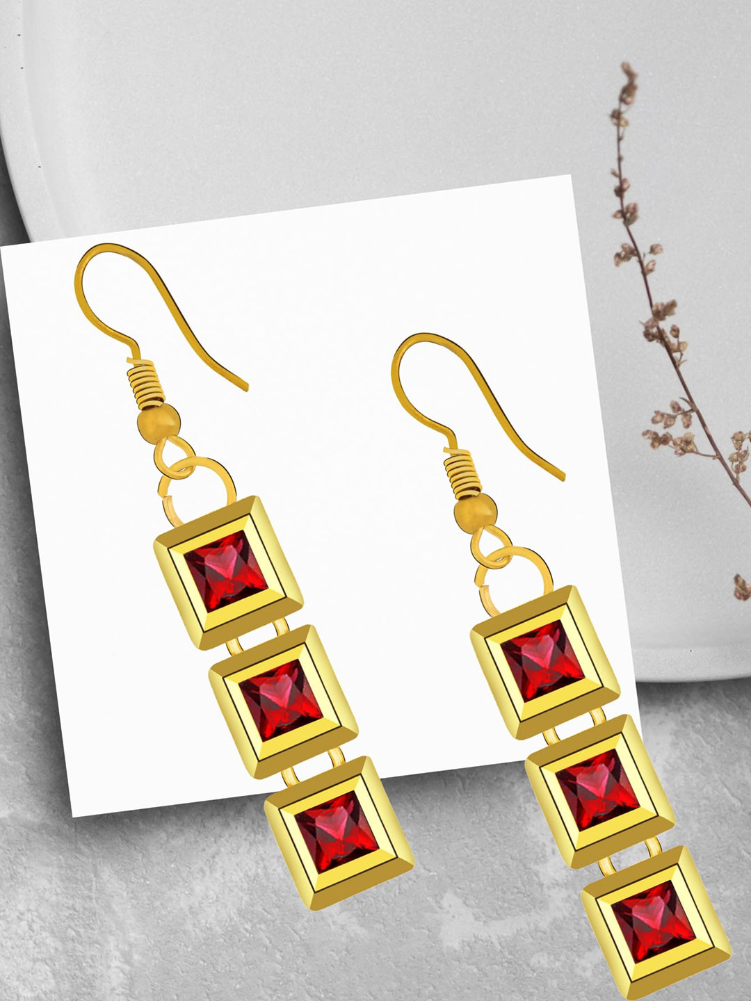 

Mikado Square Shaped Drop Earrings, Red