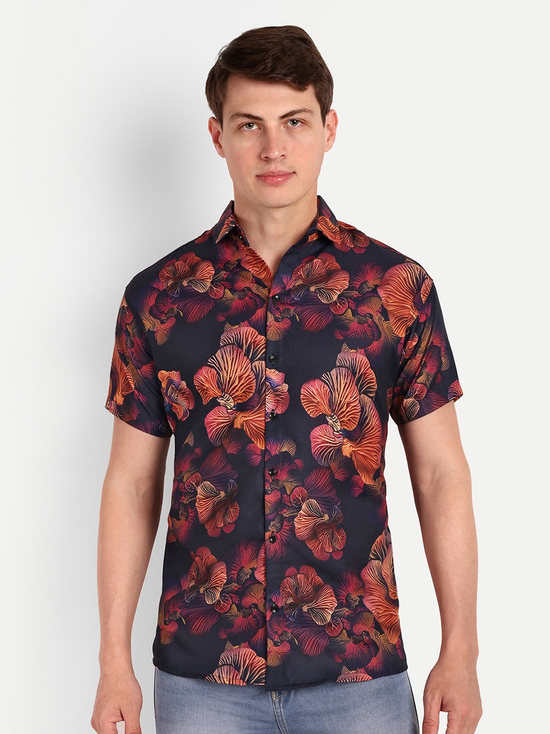 

COLORWINGS Comfort Slim Fit Floral Printed Casual Shirt, Navy blue