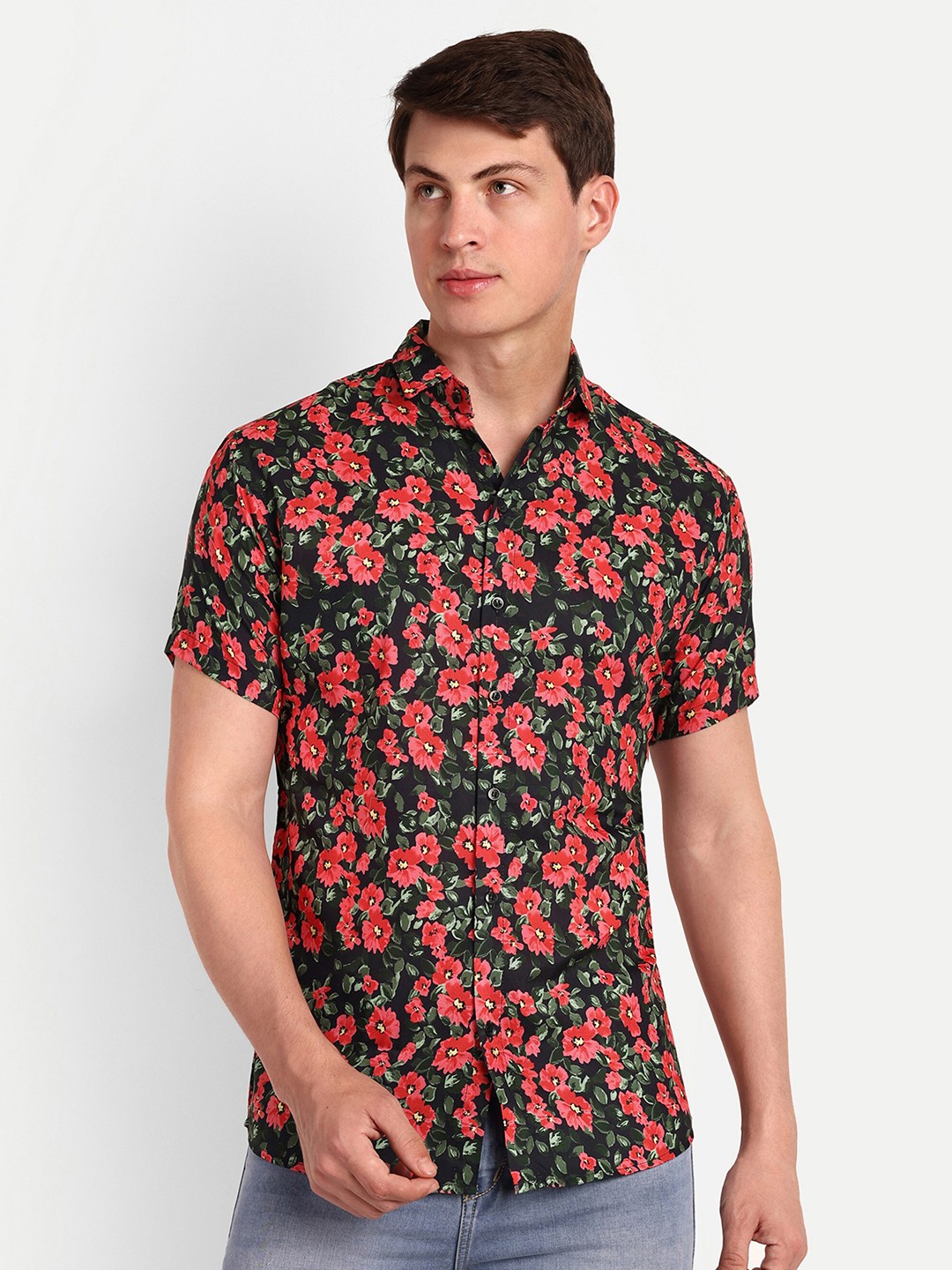 

COLORWINGS Comfort Floral Printed Casual Shirt, Black