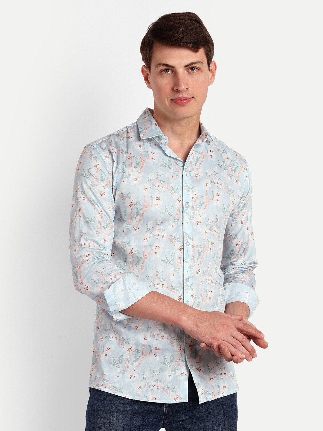 

COLORWINGS Comfort Floral Printed Cotton Casual Shirt, Blue