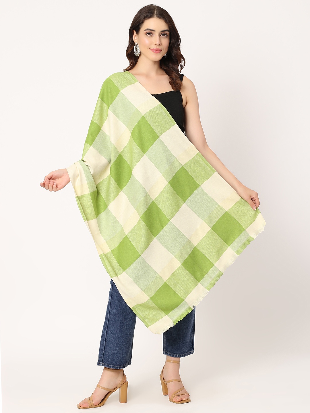 

Moda Chales Unisex Checked Pashmina Stole, Green