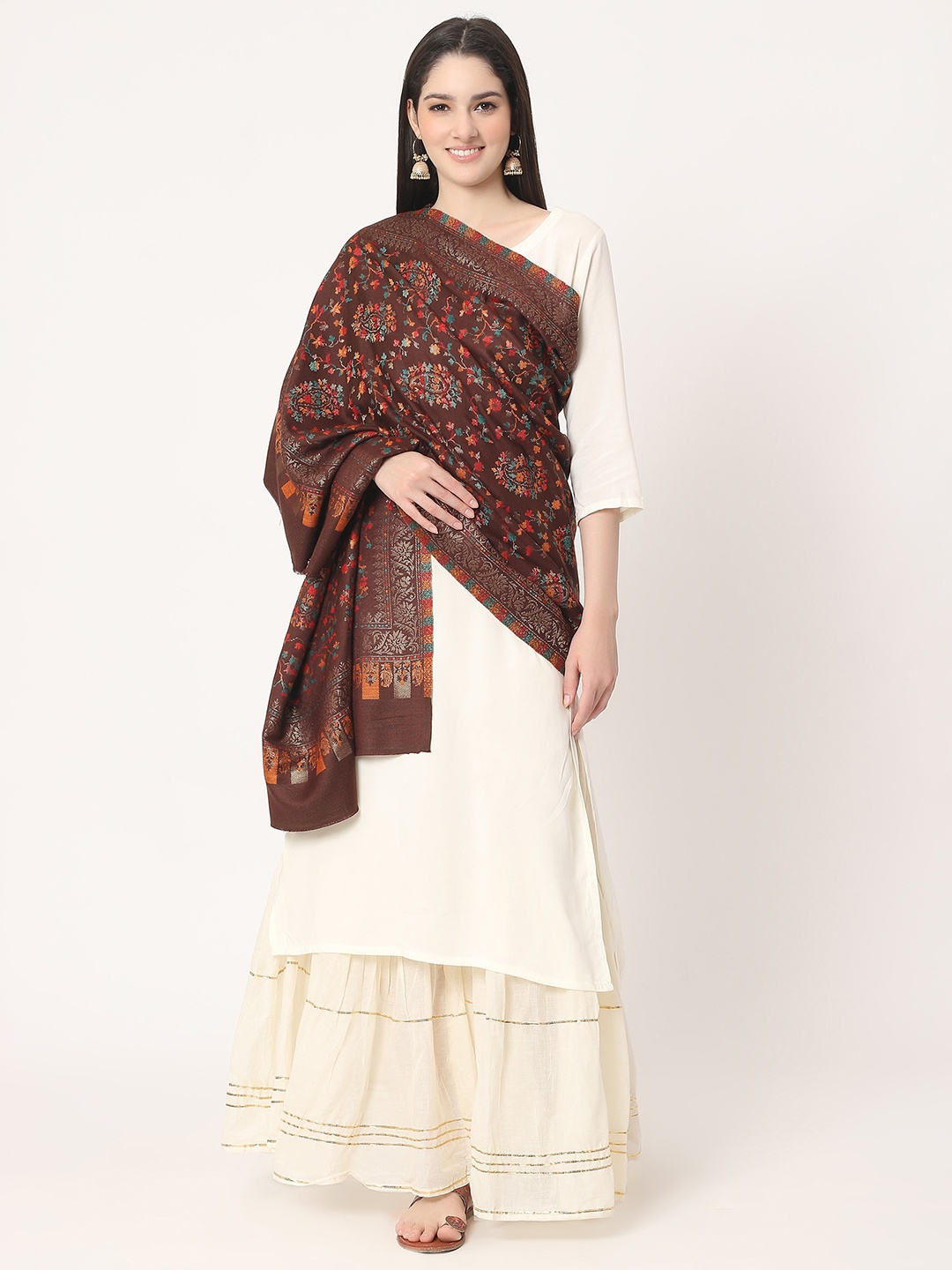 

Moda Chales Paisley Woven Design Stole, Brown