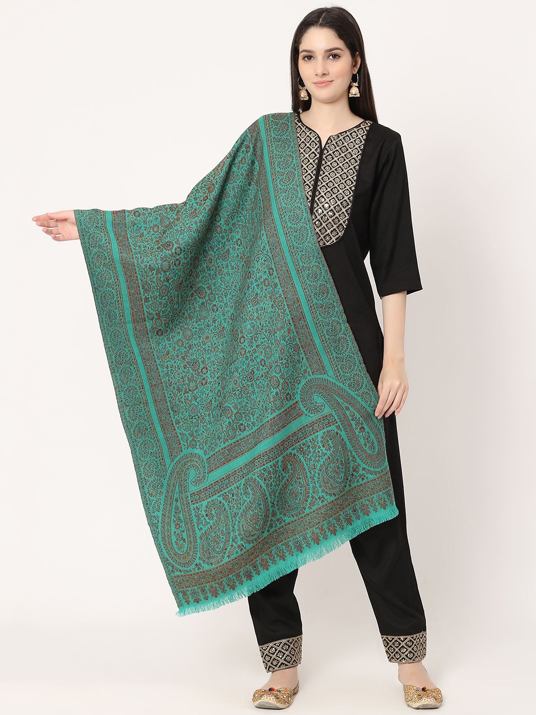 

Moda Chales Paisley Woven Design Woollen Stole, Green