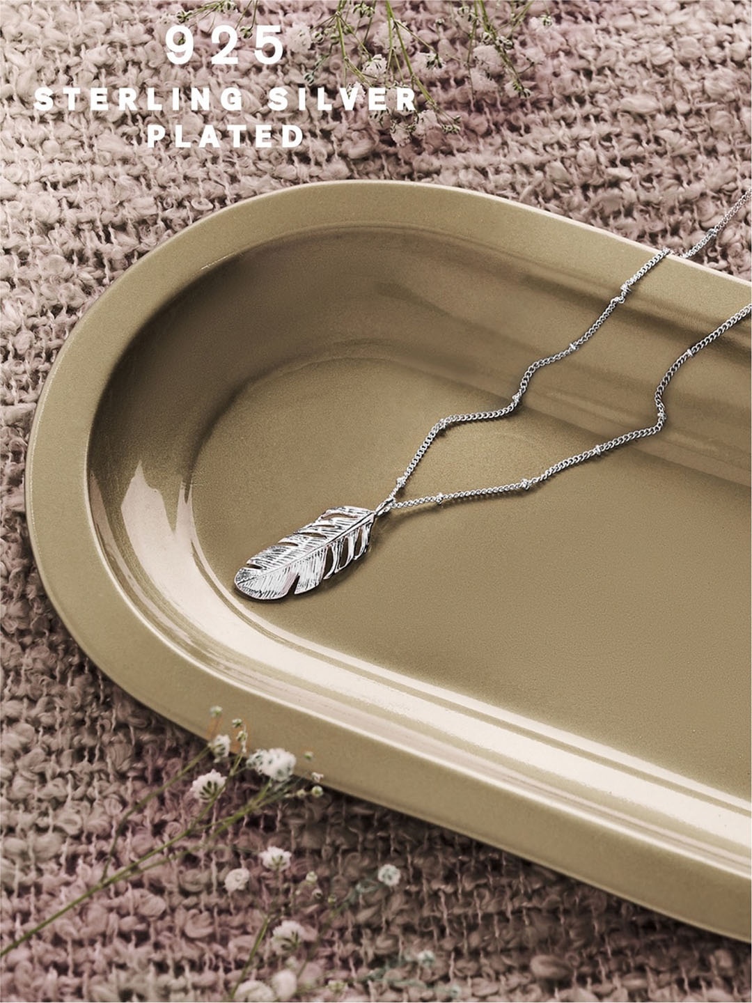 

Accessorize London Women 925 Sterling Silver Plated Long Leaf Necklace